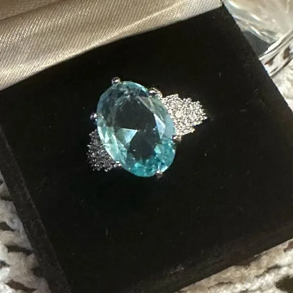 GORGEOUS ❤️925 Sterling Silver Sea Blue Aquamarine Ring Oval - Picture 3 of 10